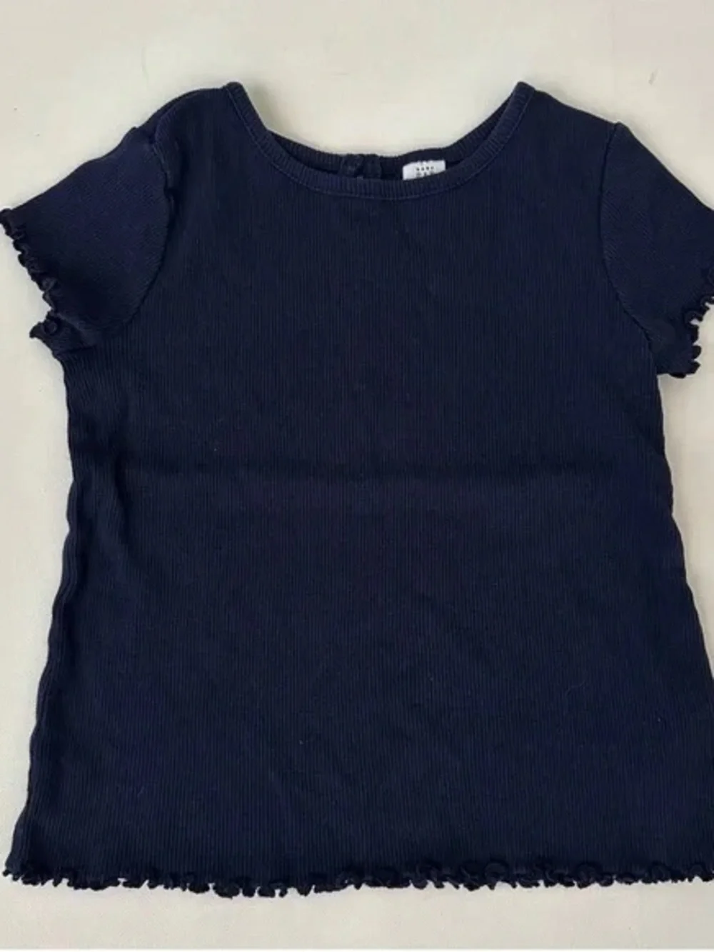 GAP Navy Ribbed Short Sleeve Tee with Lettuce Edge